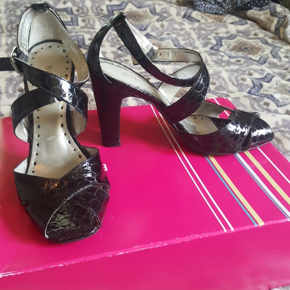 BCBGirls black faux crocodile skin heels